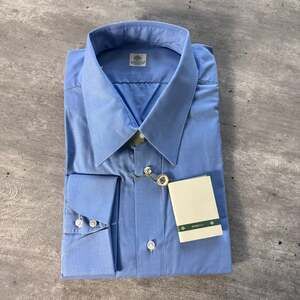 Luigi BORRELLI Napoli Blue Cotton French Cuff LS Dress Shirt 18.5/46 NEW Collar